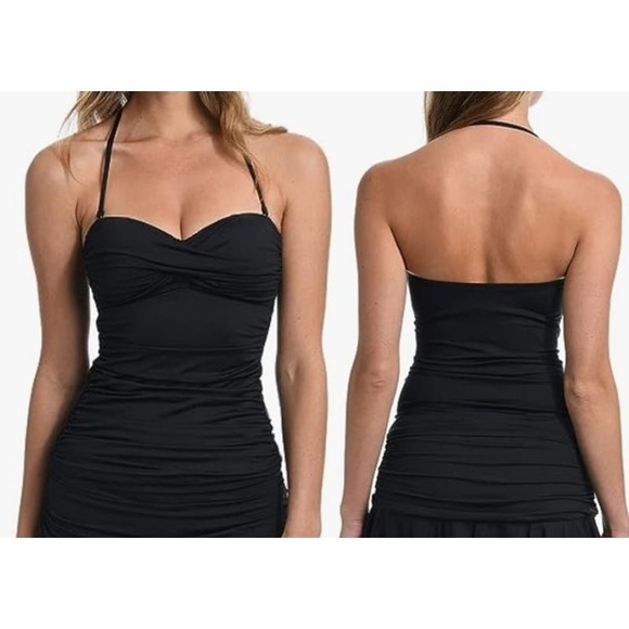 LA BLANCA Island Goddess Twist Front Tankini Swimsuit TOP Black Women's‎ 12 NWT - Picture 1 of 11